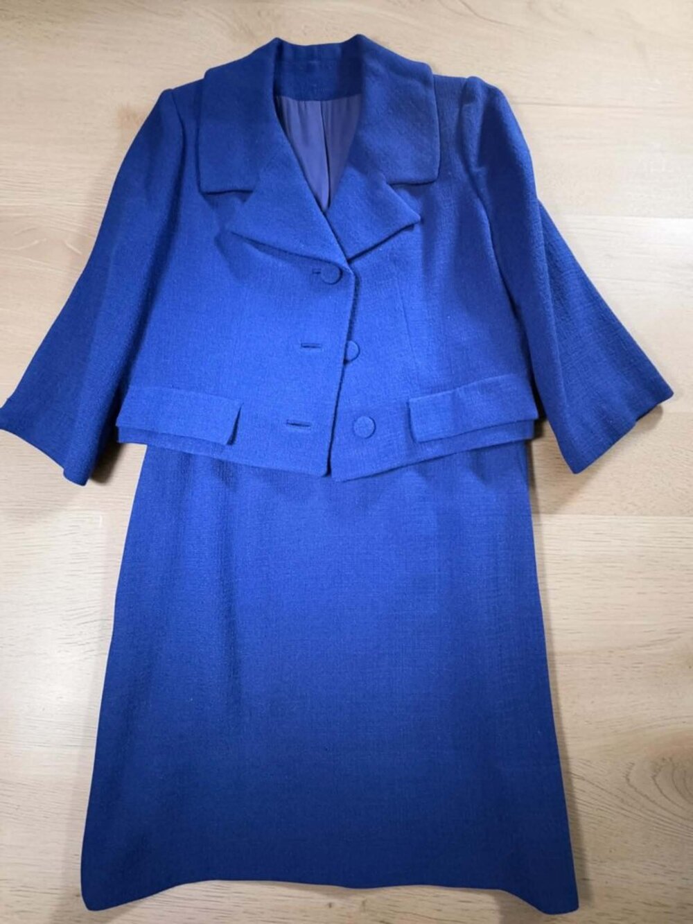Vintage 1960s Herby San Francisco Two-Piece Skirt Suit Set Blue Small